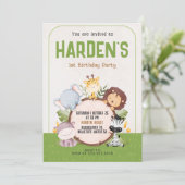 サファリ誕生日パーティー – ジャングル動物 招待状 (スタンド正面)