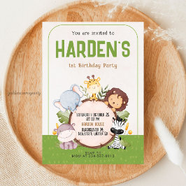 サファリ誕生日パーティー – ジャングル動物 招待状