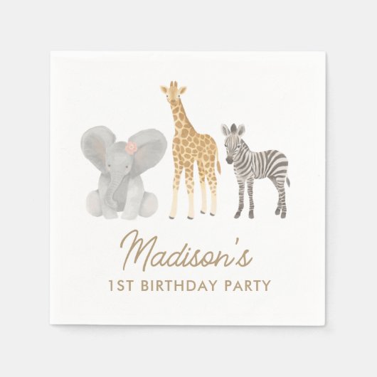 サファリ誕生日パーティー スタンダードカクテルナプキン (正面)