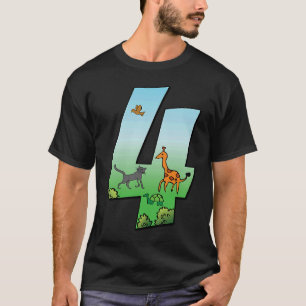 サファリ誕生日ボーイ4thキッズGiraffe動物番号 Tシャツ