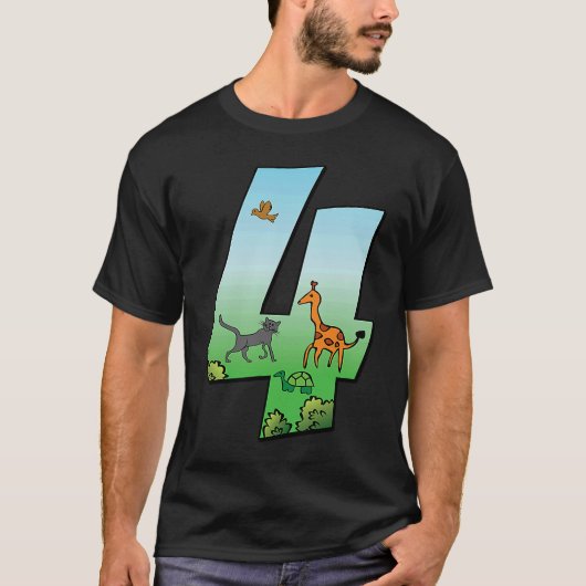 サファリ誕生日ボーイ4thキッズGiraffe動物番号 Tシャツ (正面)