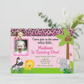 サファリ誕生日招待状ジャングルサファリガールピンク 招待状 (スタンド正面)