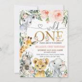 サファリ誕生日招待状ワイルドワンガールパーティー1s 招待状 (正面)