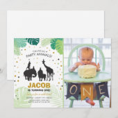 サファリ誕生日招待状動物園の野生のジャングル動物 招待状 (正面/裏面)