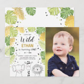 サファリ誕生日招待状動物園ワイルドジャングル動物 招待状 (正面/裏面)