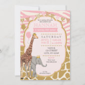 サファリ誕生日招待状-ピンク 招待状 (正面)