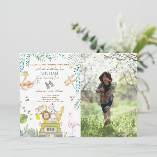 サファリ誕生日招待状(写真付) 招待状 (スタンド正面)