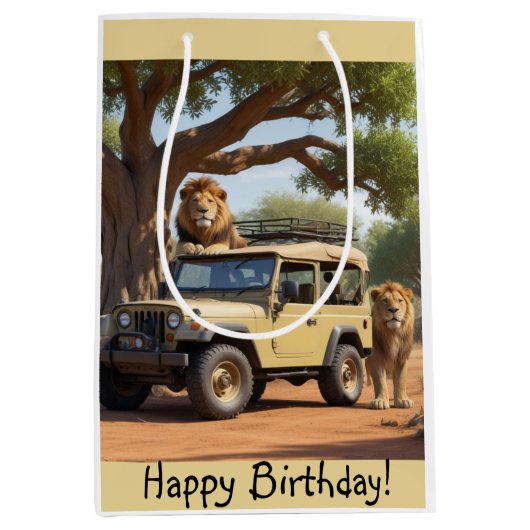 サファリ誕生日 ミディアムペーパーバッグ (正面)