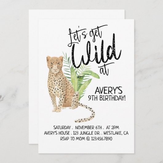 サファリ誕生日、野生を取得しよう、任意の年齢 招待状 (正面/裏面)