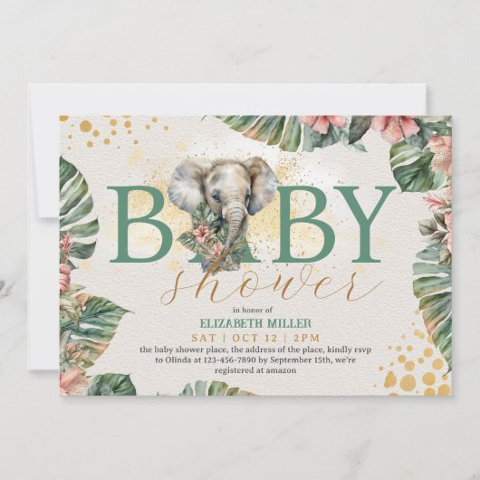 サファリ象かわいい素朴男の赤ちゃんシャワー 招待状 (正面)