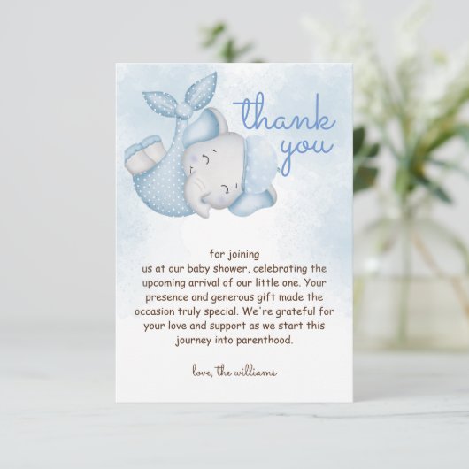 サファリ象の男の赤ちゃんシャワー サンキューカード (スタンド正面)
