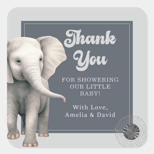 サファリ象の赤ちゃんシャワーシール スクエアシール (正面)