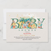 サファリ象キリン赤ちゃんガールシャワー 招待状 (正面)