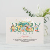 サファリ象キリン赤ちゃんガールシャワー 招待状 (スタンド正面)