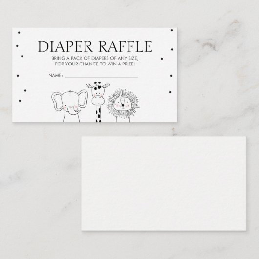 サファリ赤ちゃんシャワーおむつラッフルカードジャングル動物園 エンクロージャーカード (正面/裏面)