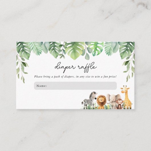 サファリ赤ちゃんシャワーおむつラッフル エンクロージャーカード (正面)