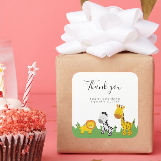 サファリ赤ちゃんシャワーかわいいジャングル動物ニュートラル スクエアシール (パーティー)