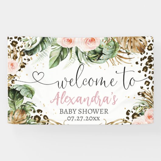 サファリ赤ちゃんシャワーヒョウ女の子バックドランドバナー我々 横断幕 (横)