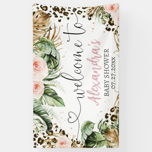 サファリ赤ちゃんシャワーヒョウ女の子バックドランドバナー我々 横断幕 (縦)