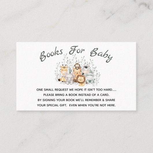 サファリ赤ちゃんシャワーブックリクエストエンクロージャカード 名刺 (正面)