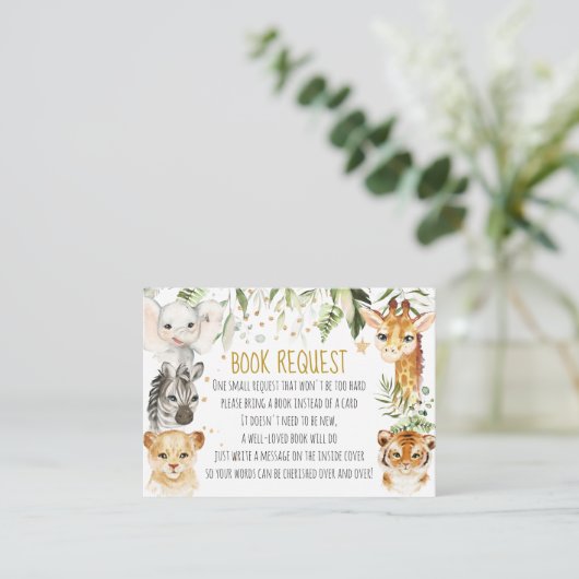 サファリ赤ちゃんシャワーブックリクエストカード エンクロージャーカード (スタンド正面)