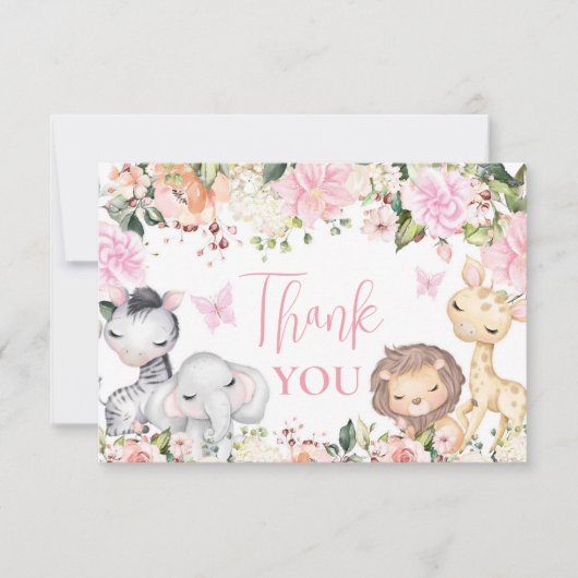 サファリ赤ちゃんシャワー女の子ありがとうノートカード ノートカード (正面)