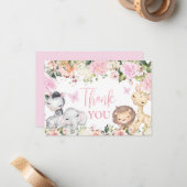 サファリ赤ちゃんシャワー女の子ありがとうノートカード ノートカード (正面/裏面インサイチュ)