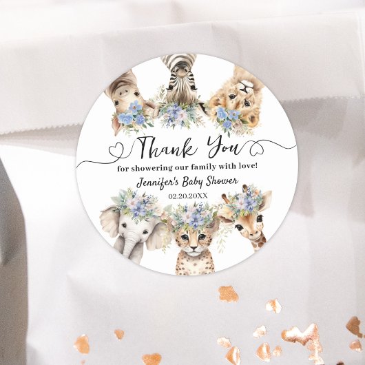 サファリ赤ちゃんシャワー少年かわいい動物の周クラシックり ラウンドシール