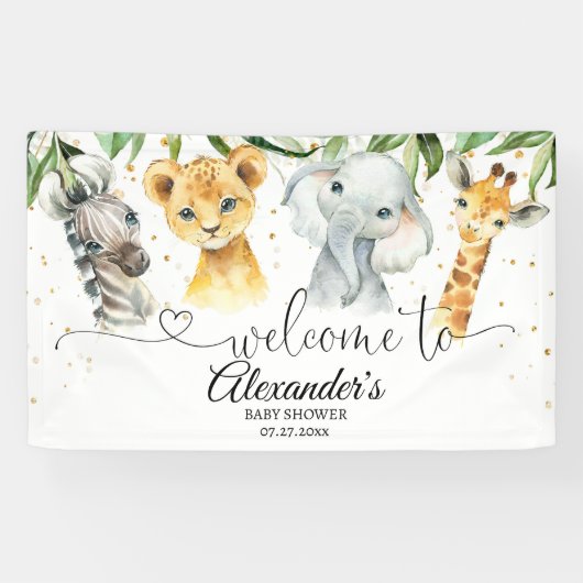 サファリ赤ちゃんシャワー少年の背景バナーウェルカムシグ 横断幕 (横)