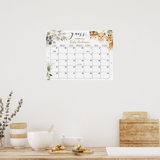 サファリ赤ちゃんシャワー推定期日カレンダーポスター ポスター (キッチン)