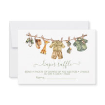 サファリ赤ちゃんシャワー物干しおむつラッフルカード