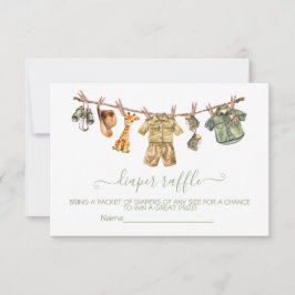 サファリ赤ちゃんシャワー物干しおむつラッフルカード 招待状