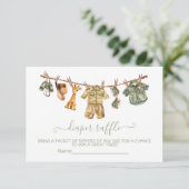 サファリ赤ちゃんシャワー物干しおむつラッフルカード 招待状 (スタンド正面)