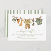 サファリ赤ちゃんシャワー物干しおむつラッフルカード 招待状 (正面/裏面)