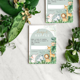 サファリ赤ちゃん動物ベビシャワーおむつラッフル エンクロージャーカード