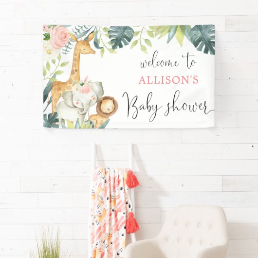 サファリ赤面ピンクのフローラ女の子の赤ちゃんシャワー背景 横断幕 (インサイチュ)