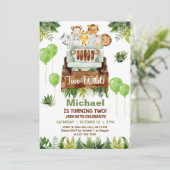 サファリ車&動物の男の子2歳の誕生日招待状。 招待状 (スタンド正面)
