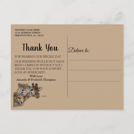 サファリ野生動物ありがとう 案内ポストカード (裏面)
