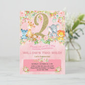 サファリ野生動物の女の子2nd誕生日招待状。 招待状 (スタンド正面)