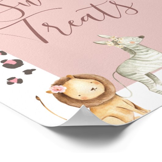 サファリ野生動物の水彩甘いお菓子の看板 ポスター (角)