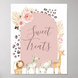 サファリ野生動物の水彩甘いお菓子の看板 ポスター