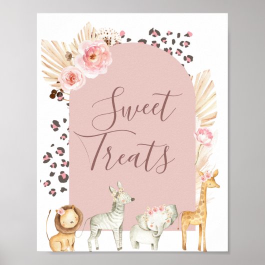 サファリ野生動物の水彩甘いお菓子の看板 ポスター (正面)