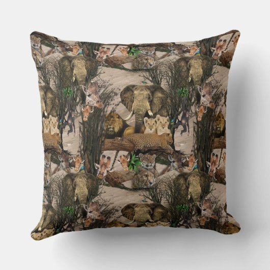 サファリ野生動物の目的地の繰り返しパターン クッション (裏面)