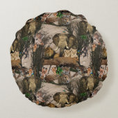 サファリ野生動物の目的地の繰り返しパターン ラウンドクッション (裏面)