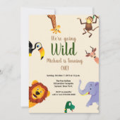 サファリ野生動物の緑の1歳の誕生日 招待状 (正面)