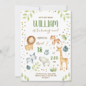 サファリ野生動物ジャングル動物園ボーイ誕生日 招待状 (正面)