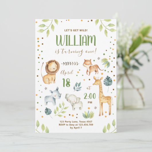 サファリ野生動物ジャングル動物園ボーイ誕生日 招待状 (スタンド正面)