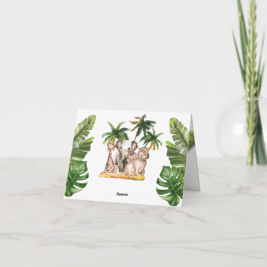 サファリ野生動物トロピカルベビーシャワー サンキューカード (裏面)