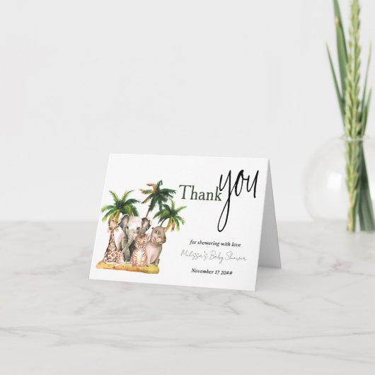 サファリ野生動物トロピカルベビーシャワー サンキューカード (正面)