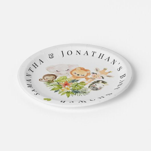 サファリ野生動物園の赤ん坊の動物の赤ちゃんシャワー ペーパープレート (アングル)